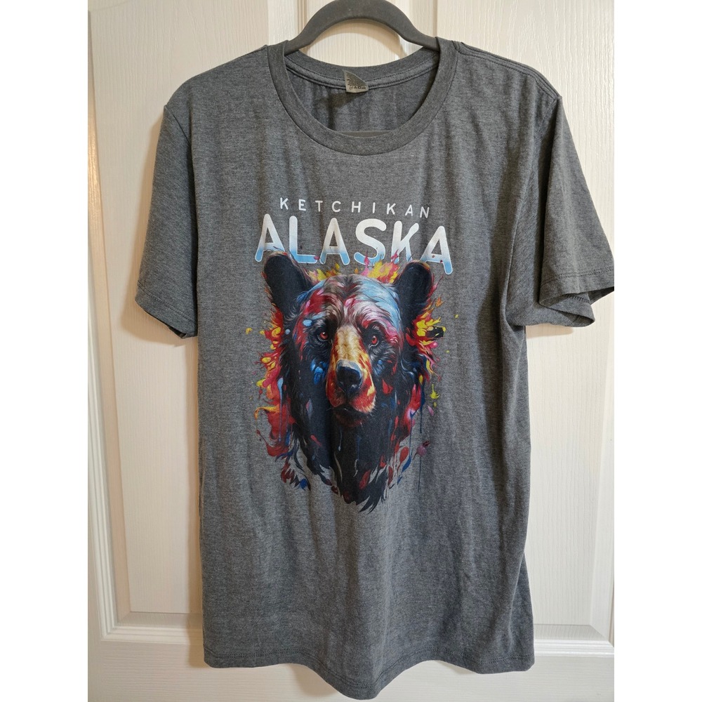 Pacific Ketchikan Alaska Grizzly Bear‎ Graphic T-Shirt Gray Mens Medium /0552